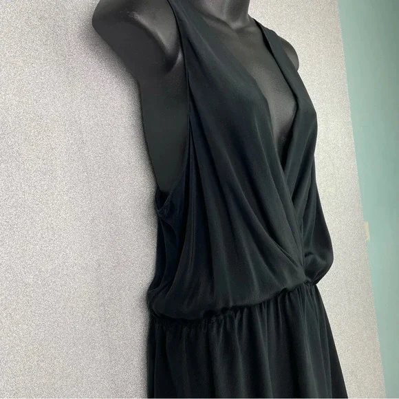 Rory Beca 100% Silk Romper Popover Mini Dress Plunging Cross Over V-Neck Black L - Picture 5 of 11
